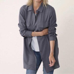New Brian Bailey Grey Linen Blend Long Button Down Shirt Top Size Small bin 4D